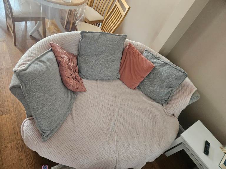 Grey Fabric Corner Sofa, Cuddler sofa and with Ottoman – Good Condition