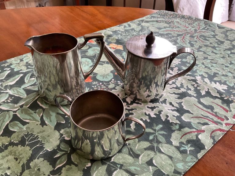 Mappin & Webb Silver Plated Teapot & Water Jug.  Separate Sugar Bowl.