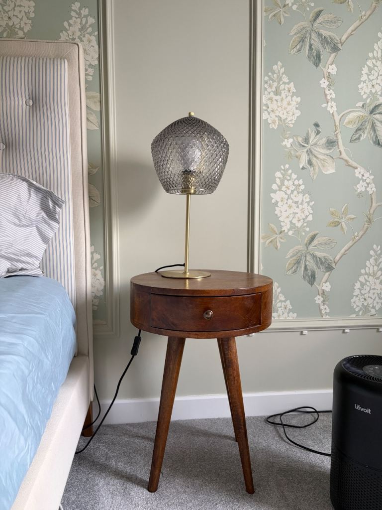 Glass & Brass Bedside Table Lamp - Excellent Condition