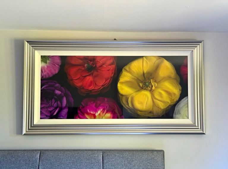 Large Framed Floral Print – Silver Frame, As Good As New
