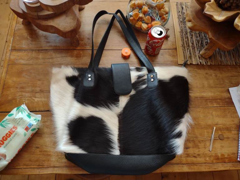 New .. real cow hide & leather bag