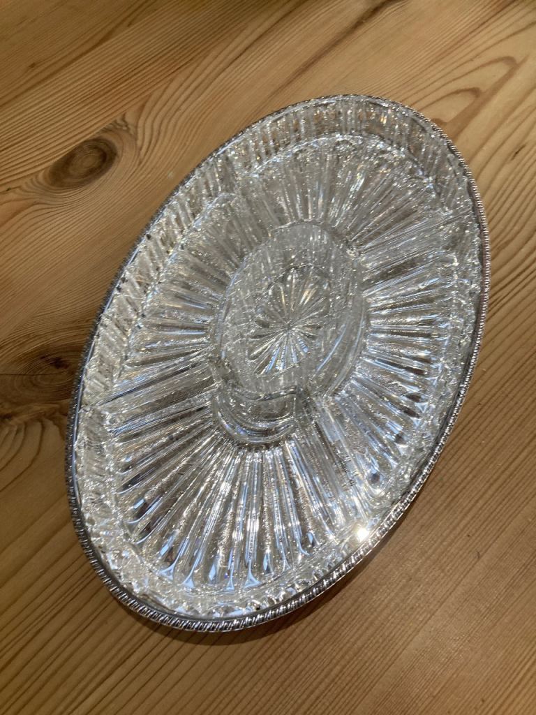 Vintage E.P.B.M Copper Silver Plated Glass Divided Serving Dish