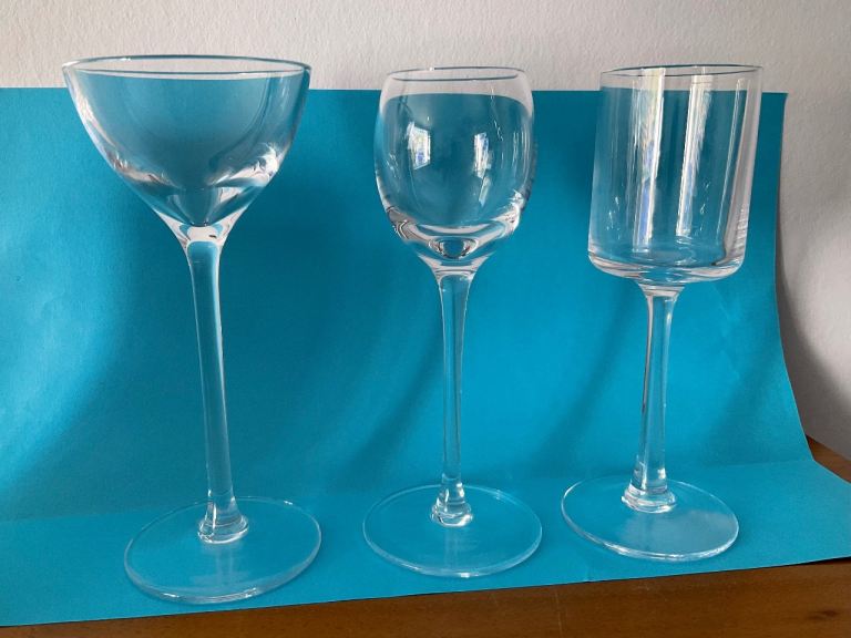 A set of 3 elegant modern liqueur glasses. Very stylish