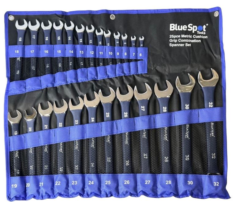 BlueSpot Combination Spanner Set Soft Grip 6-32mm Open End Ring Tool Roll 25pc