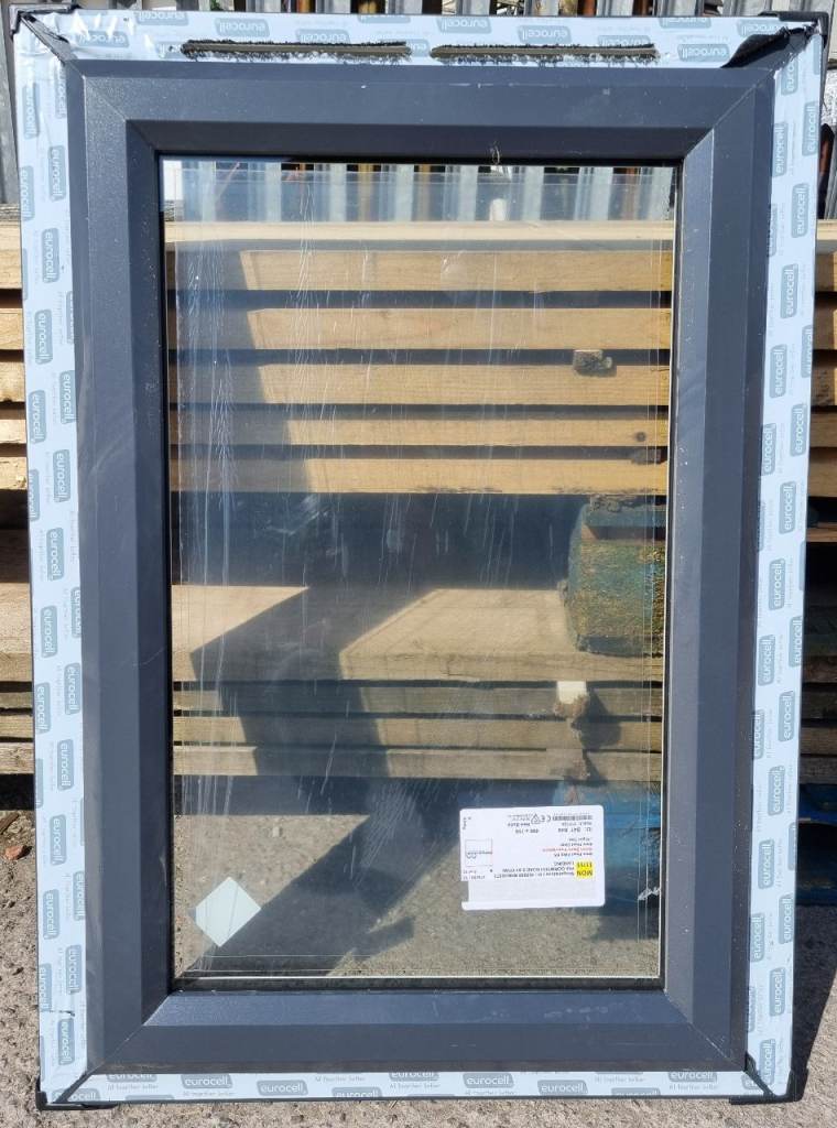 New UPVC Double Glazed Grey on White Window 720mm W x 995mm H Clear Glass