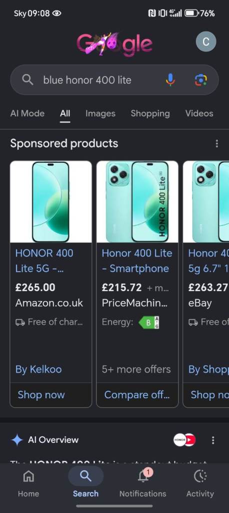 Honor 400 lite 