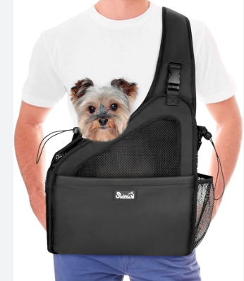 SlowTon Black Pet Sling Carrier –  Adjustable Strap & Breathable Mesh Back