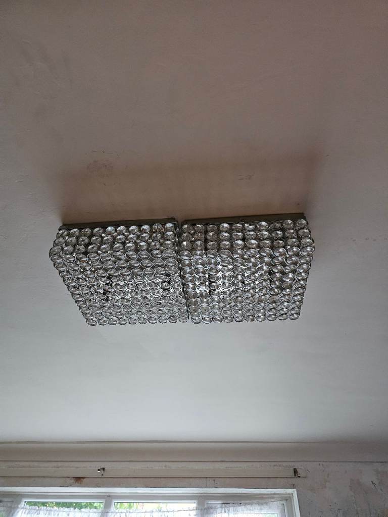 Pair of Crystal Flush Ceiling Lights – Good Condition