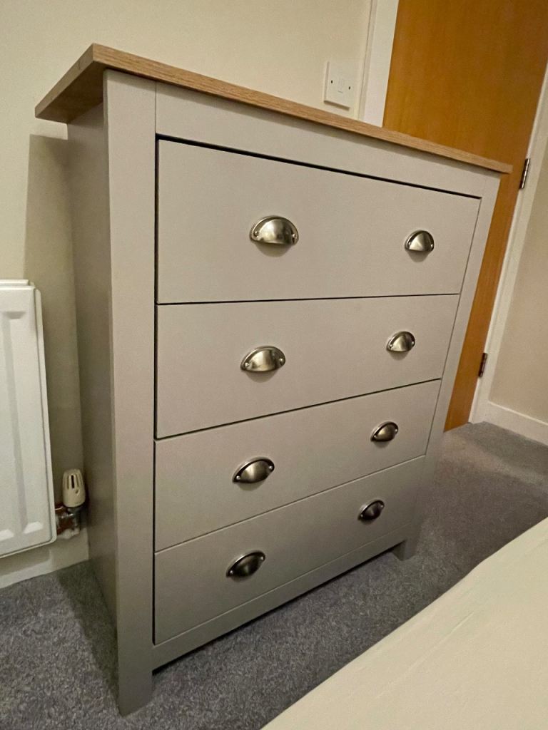 Grey Chest of Drawers with Wooden Top