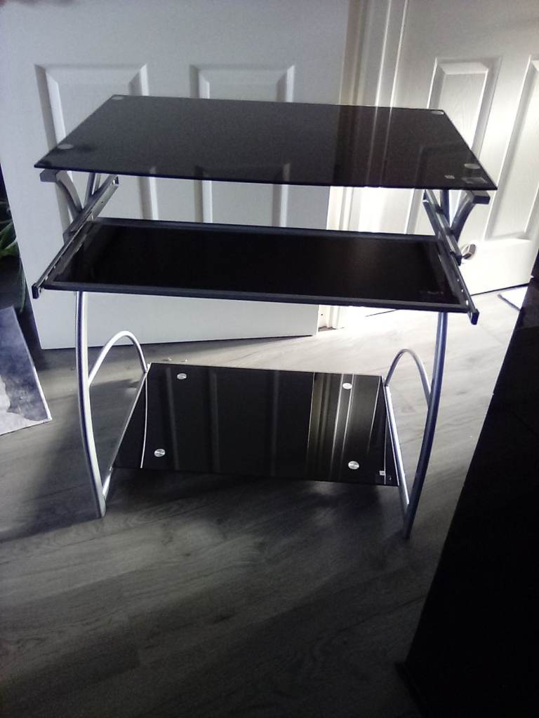 Used compact Black Glass Desk 