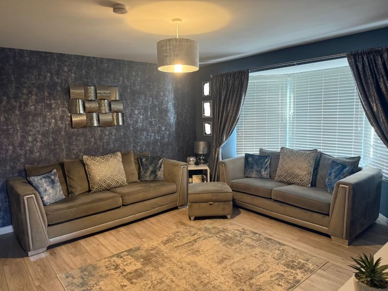 DFS Grey Sofa Set – 4 Seater + 3 Seater + Storage Footstool – £2200 New - Selling for £750