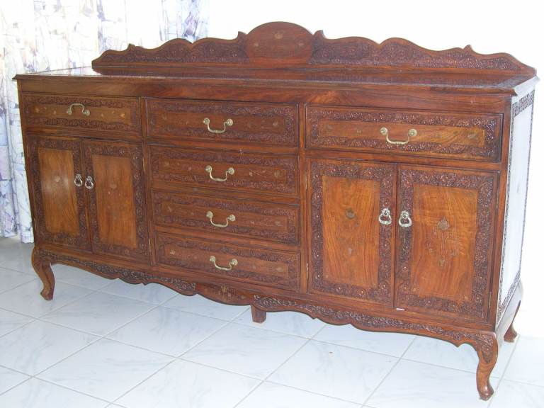 Solid Pakistani Rosewood Side board, with engraving and brass inlay