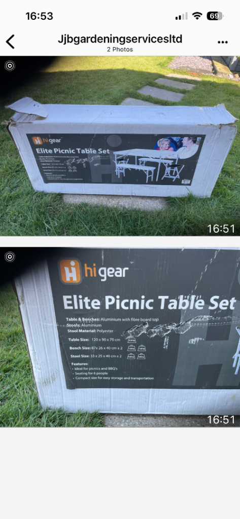 Picnic / camping table , benches and foldaway chairs