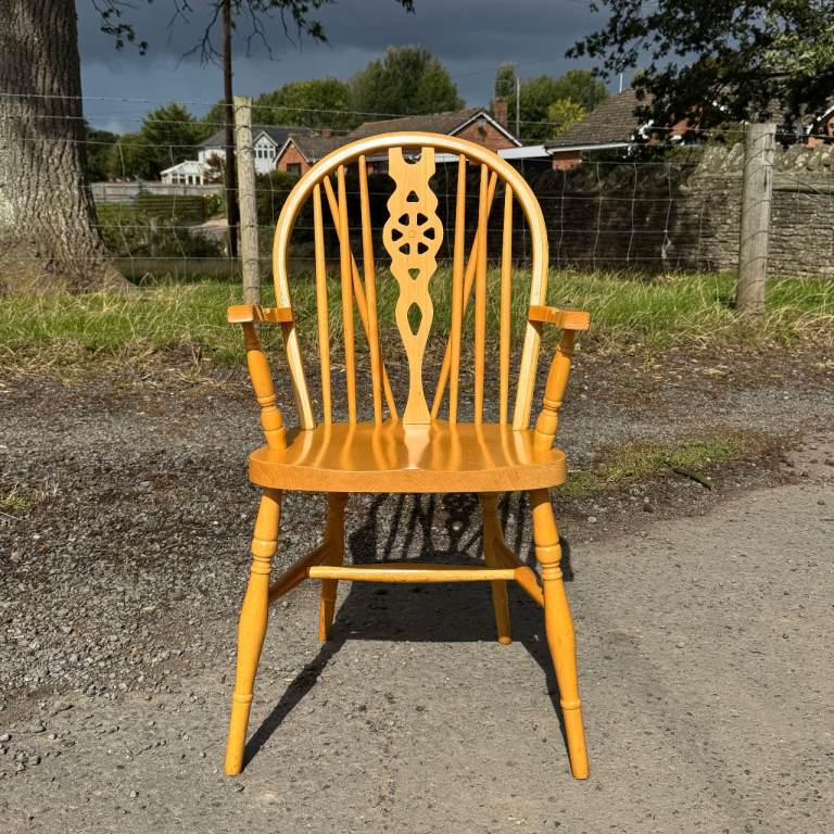 Wheelback Carver Dining Chair Vintage Beech Windsor Single Kitchen Seat