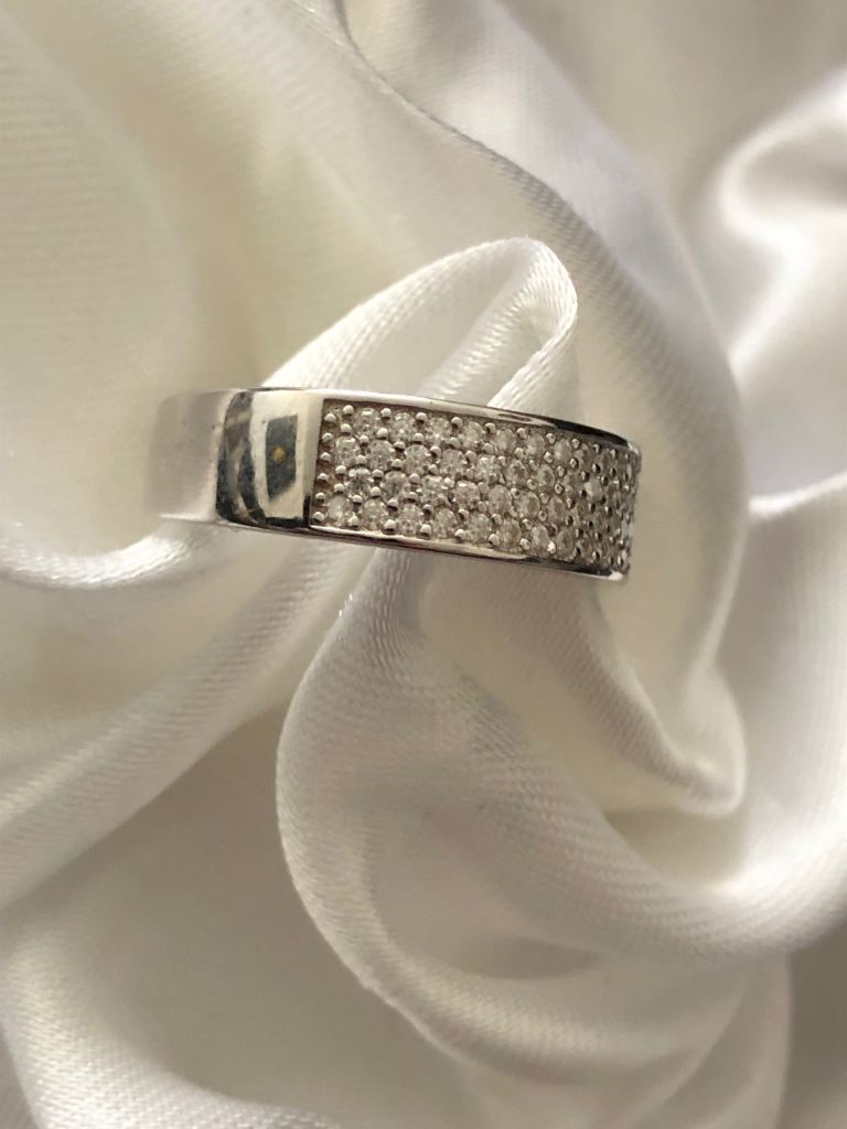 Moissanite Band Ring Size M N O Silver 925 platinum overlay new 