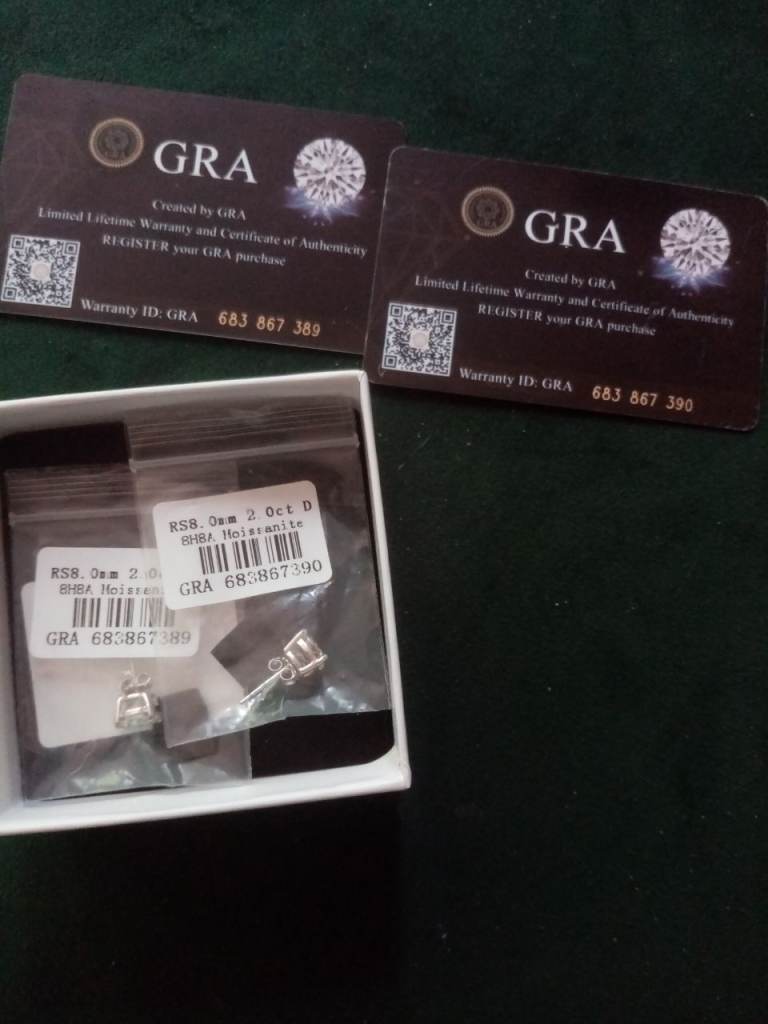 GRA Certified Moissanite Stud Earrings – New with Certificates