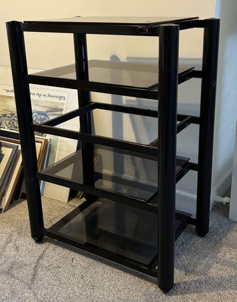 Black Metal and smoked glass shelf unit