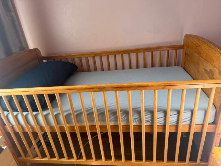 Wooden Baby Cot with Mattress – Good Condition
