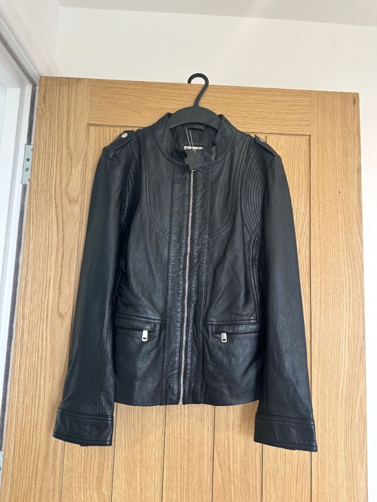 NEW i.scag Black Leather Jacket, Size 8 / Small