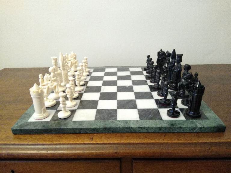 Medieval chess set plus marble board