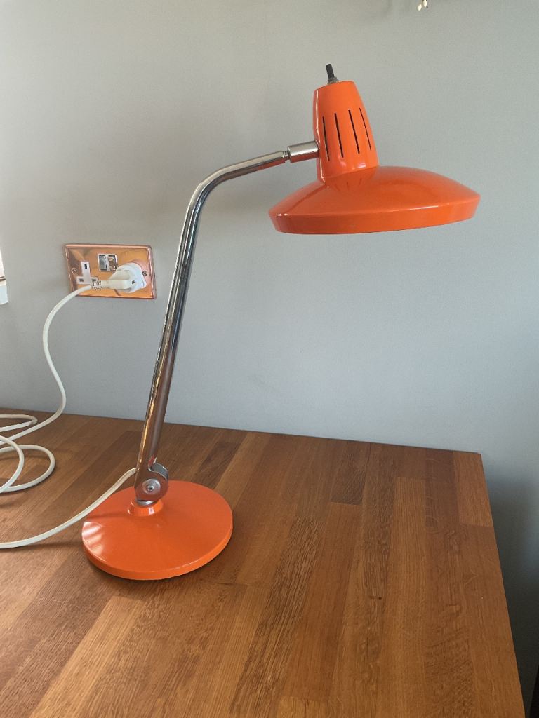 Vintage Fase Desk Lamp Fazo Model Spain - Orange Shade & Base - Chrome Stem MCM