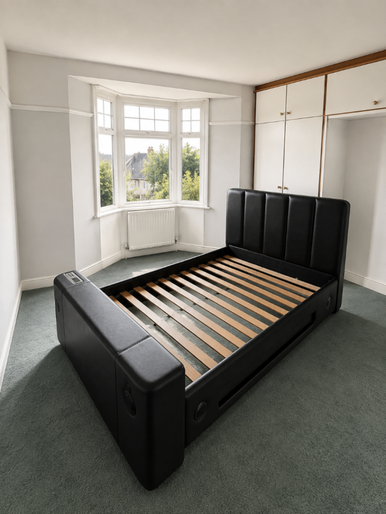 Black Faux Leather Smart Bed Frame with Speakers