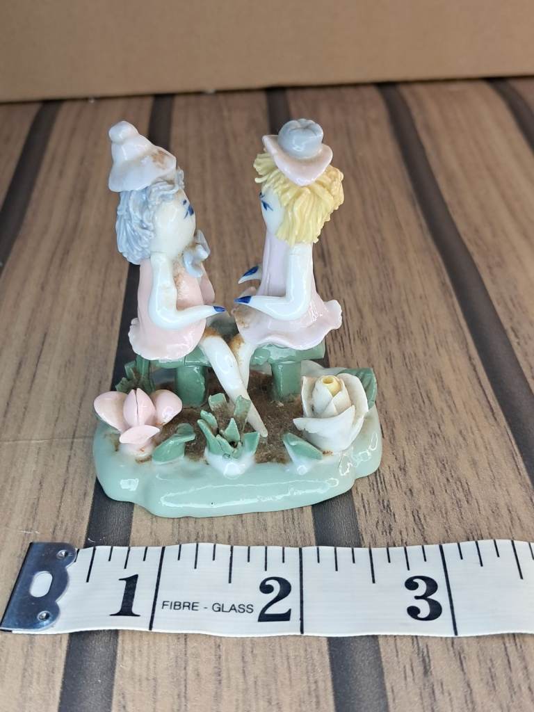 Vintage Mini Figurine Girl and Boy Ceramic Statue. (Missing some parts).