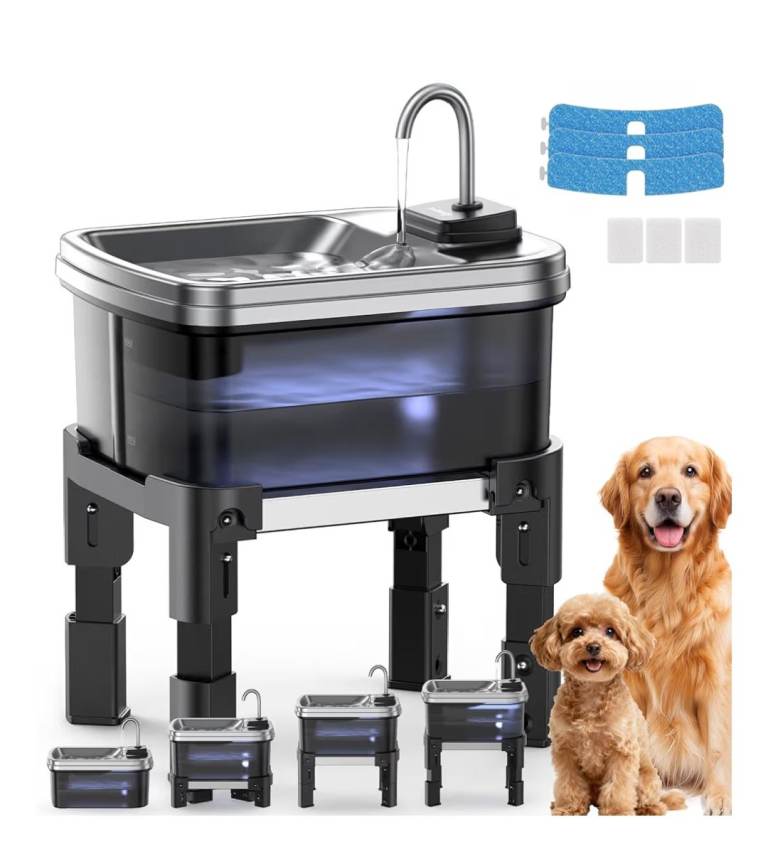 9L/2 Gal Raised Dog Water Fountain with 3-Height Adjustable Stand