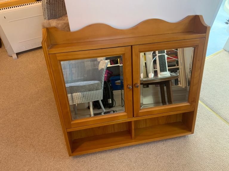 Wooden Bathroom Cabinet with Mirrors and Shelves