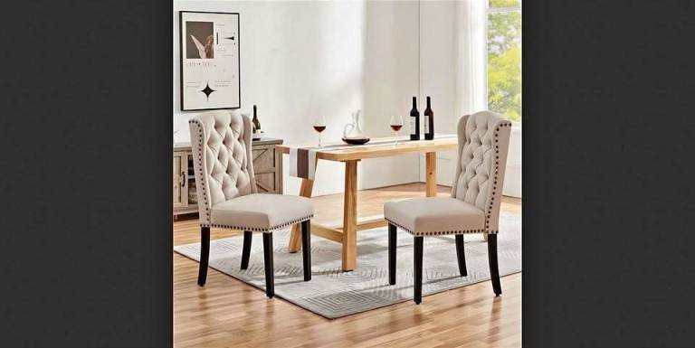 BRAND NEW TUFFED BLEND UPHOLSTERED SIDE DINING CHAIRS IN BEIGE - SET OF 2
