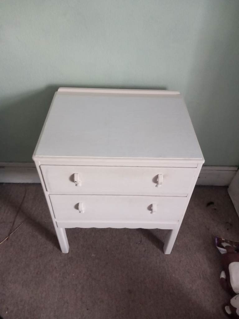 White Wooden Bedside Table with 2 Drawers – Fair Condition
