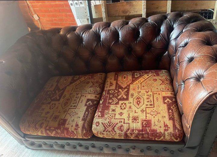 Chesterfield Sofa Set Queen Anne wingback chair  2 Seater sofa  Brown  Collect IPSWICH 