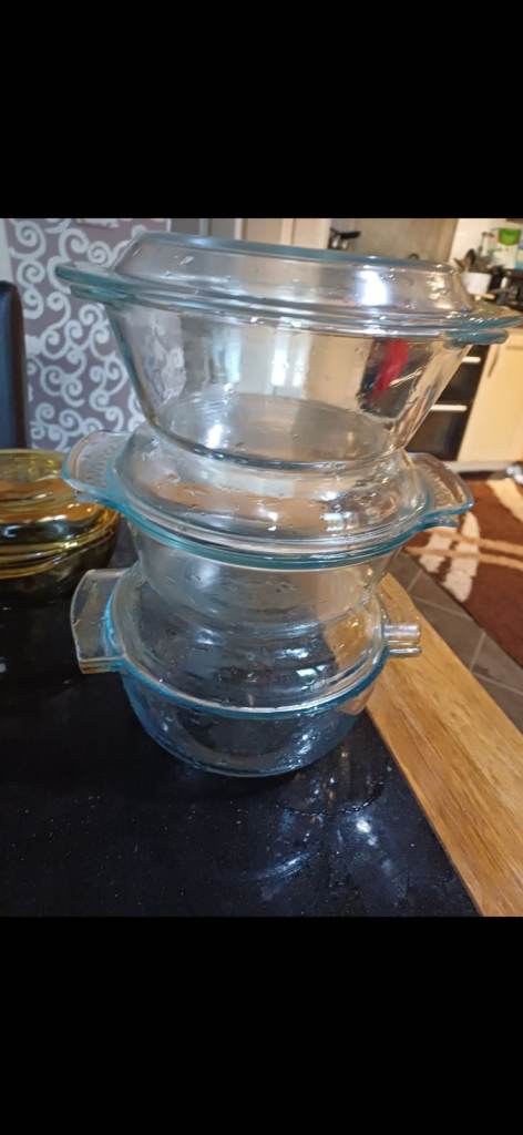 3 glass bowls  for food storage 