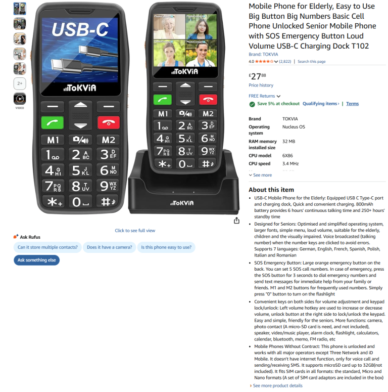 Big Button Mobile Phone for Elderly, Unlocked GSM Dual SIM || Brand new 50% off price 