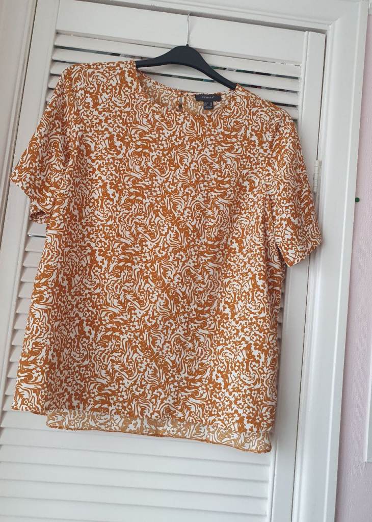 Primark Womens Orange and White Patterned Blouse, Size 16