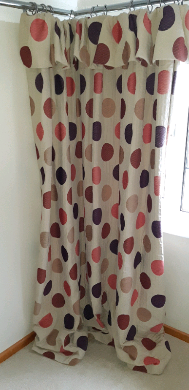 Pair Quality Fabric Long LargeThick Spot Design Lined  Curtains 