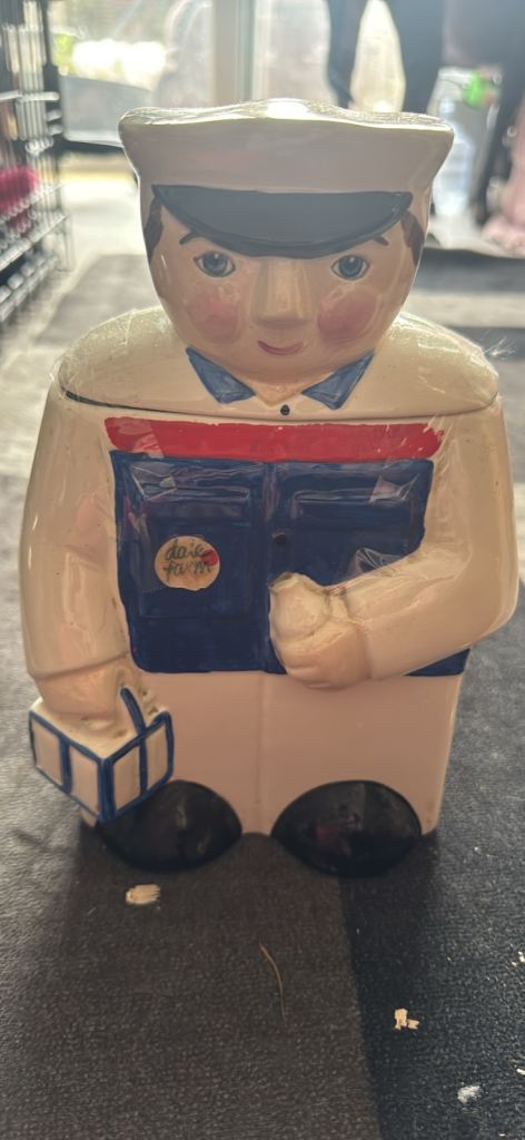 Vintage ceramic milk Man cookie jar from the 1980s