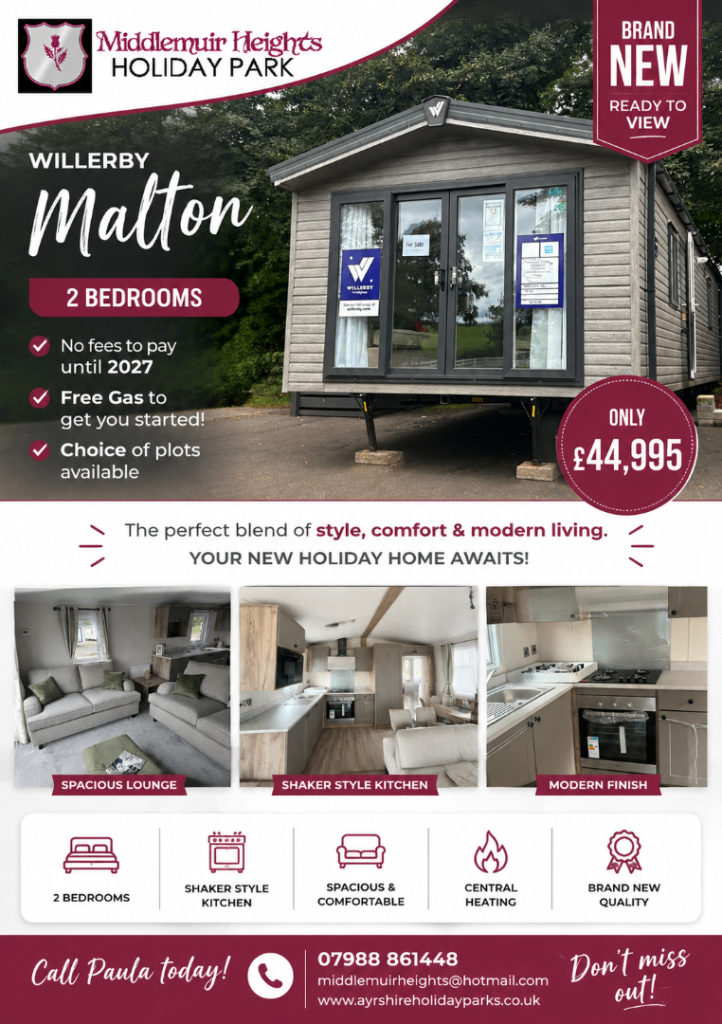 The Malton 2026 @ Middlemuir Heights Holiday Park, no fees to pay until 2027 2 Bedrooms BRAND NEW