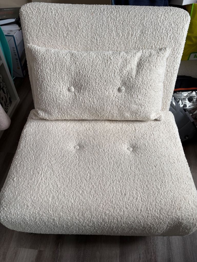 Haru Single 1 Seater Sofa Bed in Off White Natural Pax Boucle.