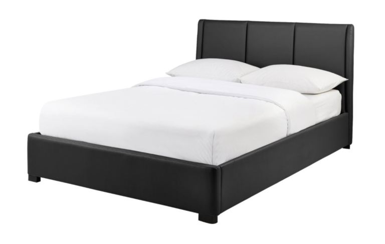 Black Leather Double Ottoman Bed – Like New (End Lift)