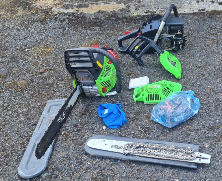 FLORABEST CHAINSAWS both running, one has a broken recoil starter 