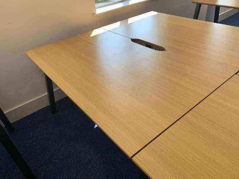 Used Single Freestanding Wood finish top Black frame legs stick legs office Desk
