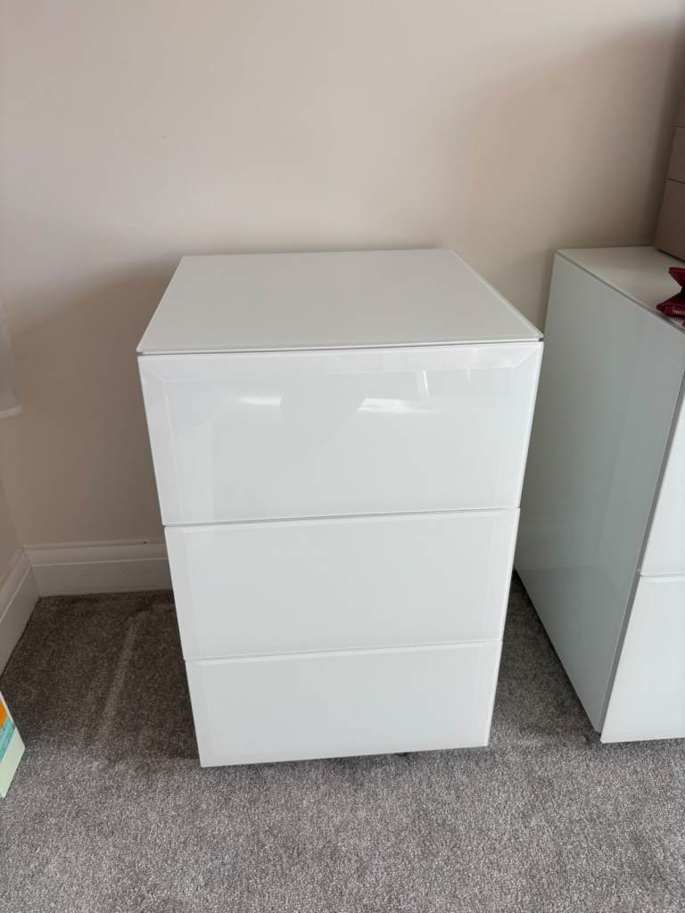 Next White Sloane Glass Collection Luxe 3 Drawer Bedside Table