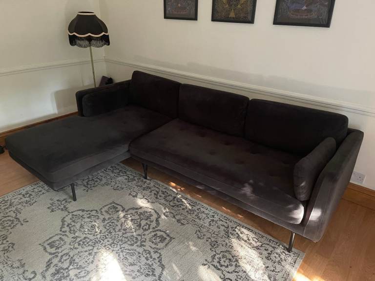 made(dot)com Dark Grey Velvet Harlow corner chaise sofa 