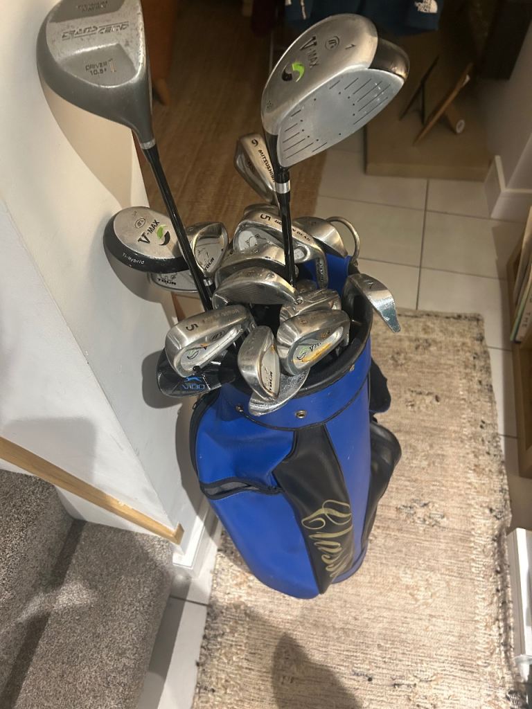 Used Golf Clubs with Blue Bag and Balls