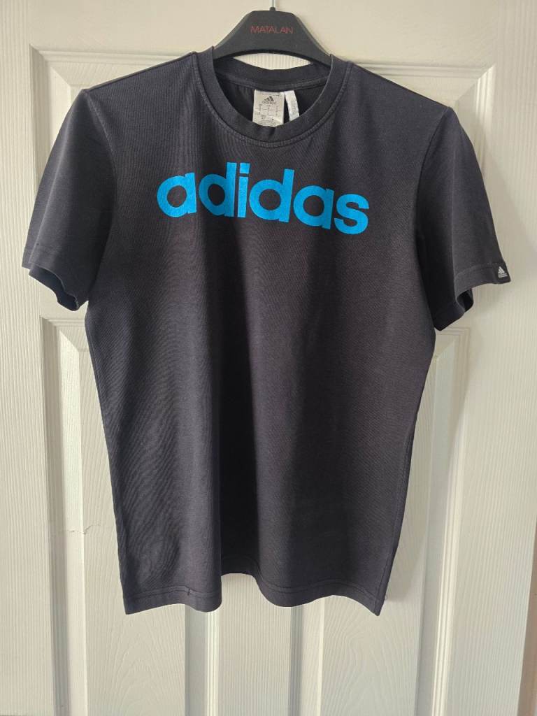Adidas Black T-Shirt with Blue Logo – Size S, Good Condition