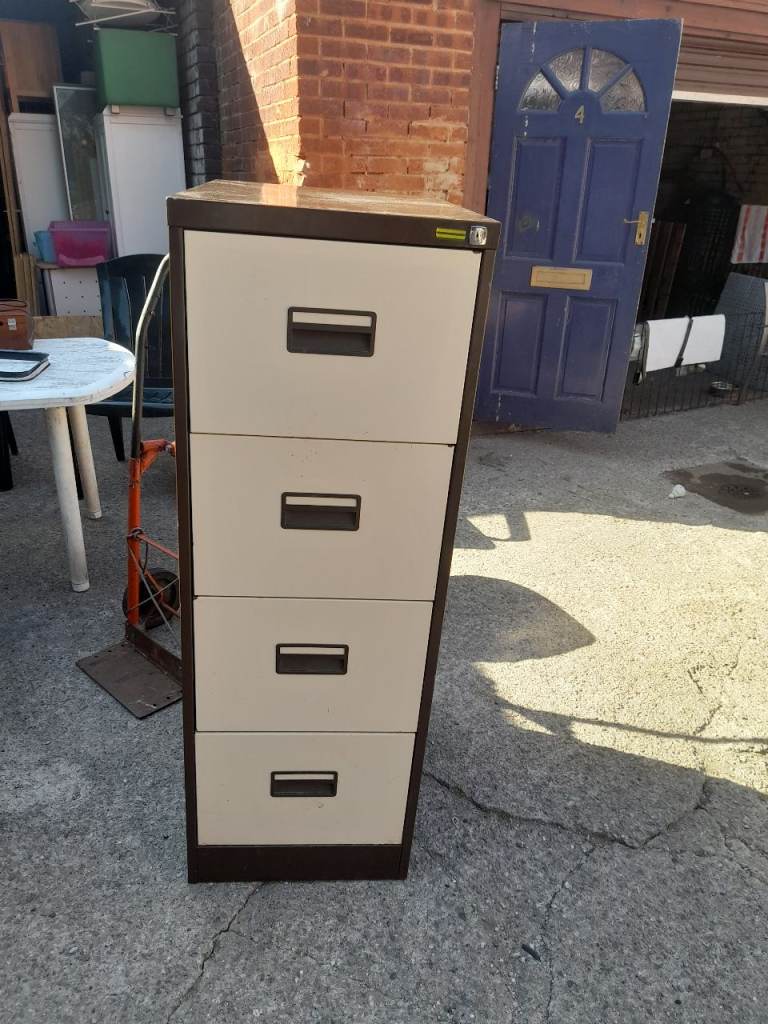 4-Drawer Metal Filing Cabinet – Cream & Brown