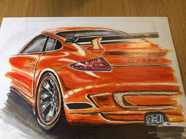 Realistic painting  Sketch Porsche GT3 RS 