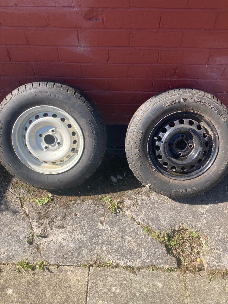 Two caravan wheels. 