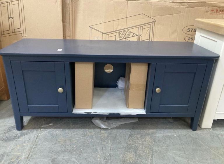 CORNDELL Harrogate Navy Blue Wooden TV Unit with Storage – New